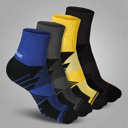 Heelium Bamboo Athletic Socks - 4 Pairs-Black | Dark Grey | Royal Blue | Yellow / UK 9-12