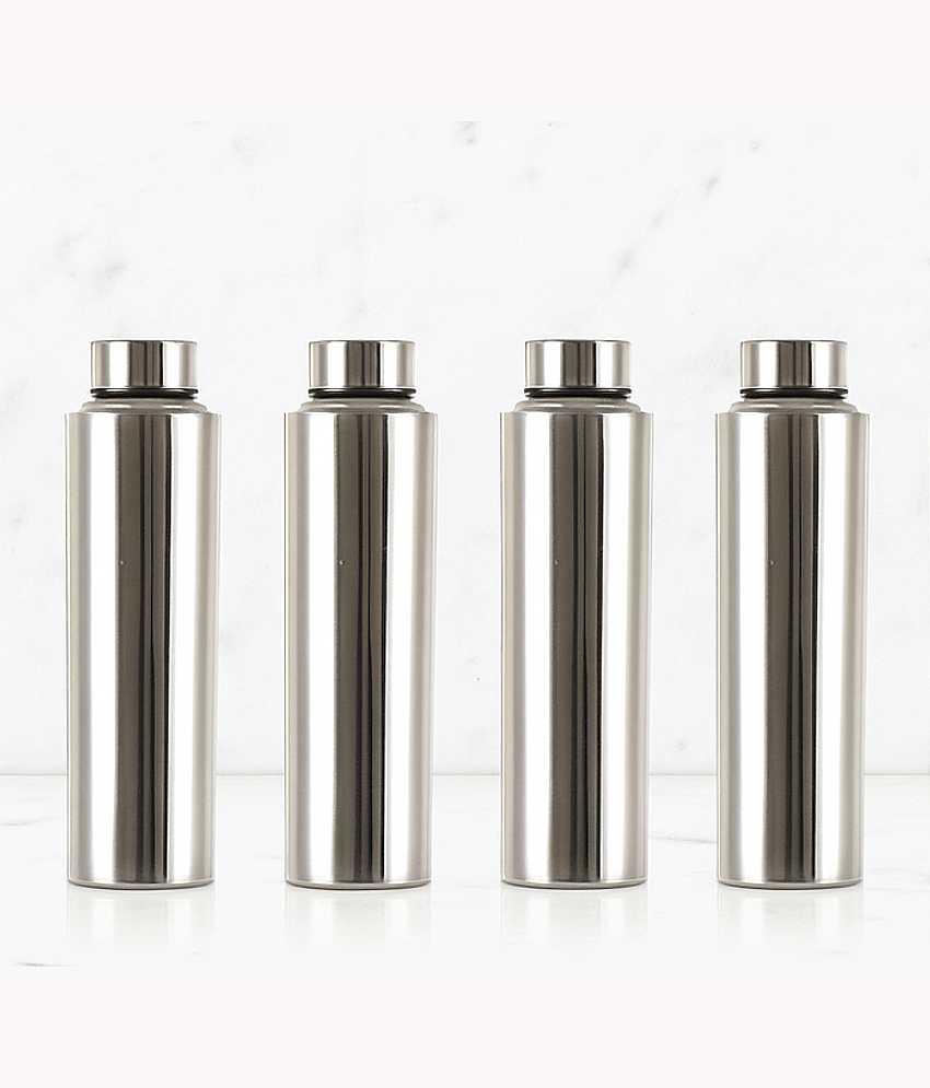 Visaxmi Steel Water Bottle Silver Steel Fridge Water Bottle 1000 mL ( Set of 4 )