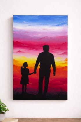 Father and Daughter Sunset Silhouette Canvas Art Father and Daughter Sunset Silhouette Canvas Art