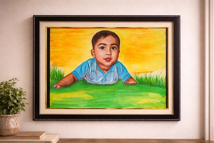 Framed Watercolor Portrait of Child Framed Watercolor Portrait of Child