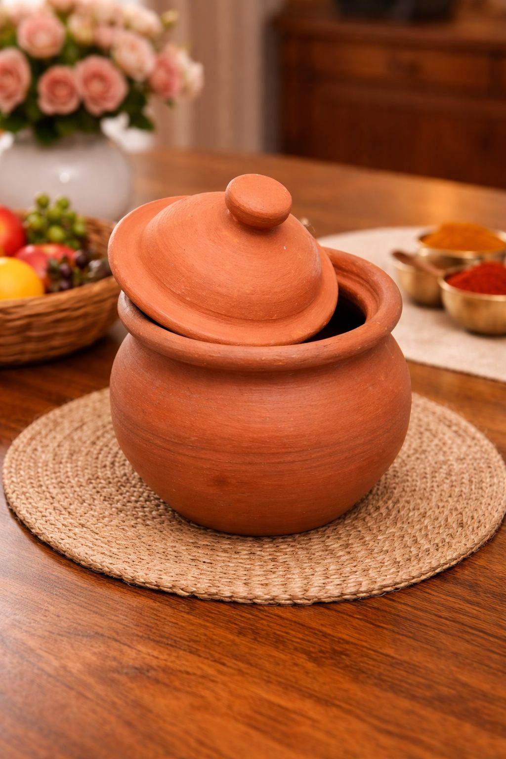 Earthen Clay Pot with Lid for Cooking and Serving