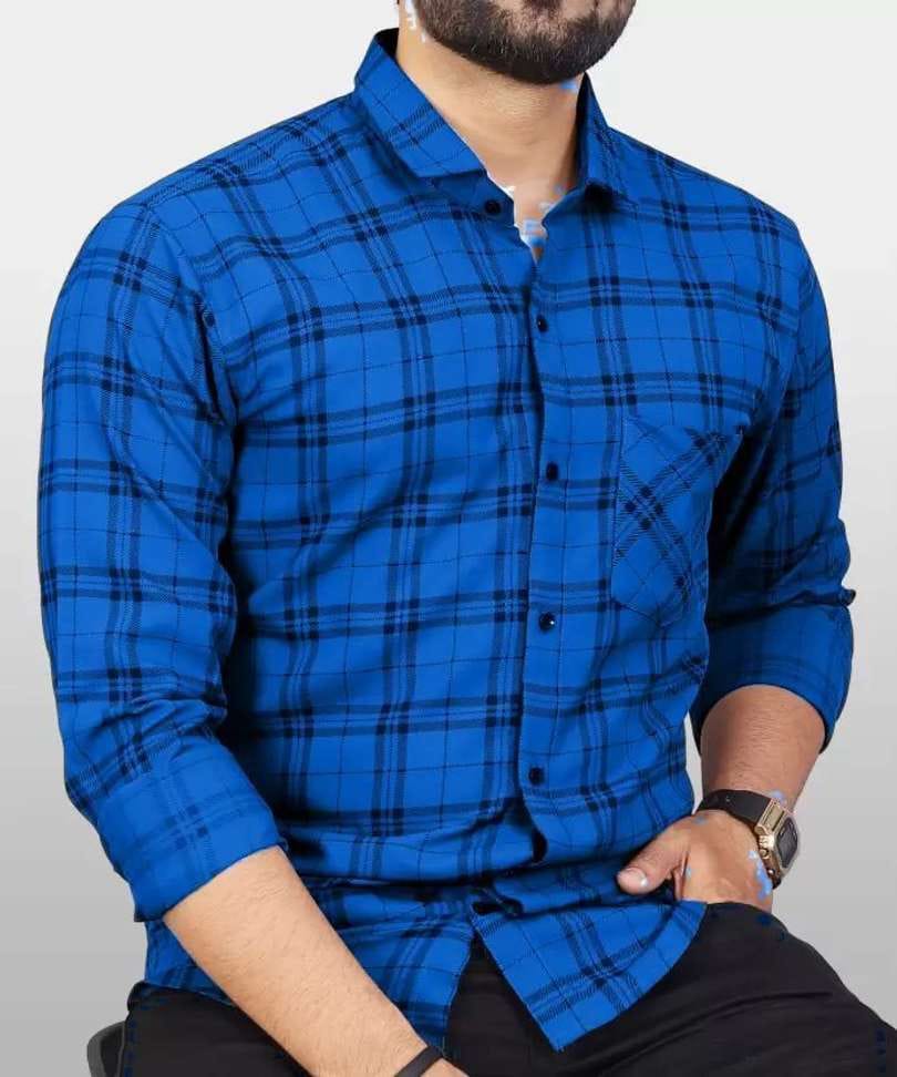 Men’s Blue Checkered Casual Shirt | Slim Fit Cotton Shirt for Men | Full Sleeve Stylish Check Shirt for Daily Wear
