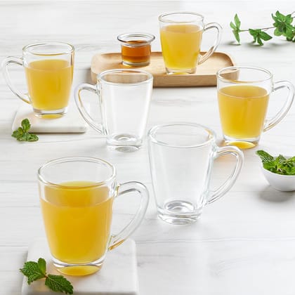 Borosil 195ml 6pc Serene Tea/Coffee Mug Set | Borosilicate Tuff Glass Made in India Cup Set for Chai, Green Tea, Coffee, Milk | Microwave Safe, Scratch Resistance, Lightweight | Transparent
