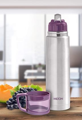 Milton Glassy 1000 Thermosteel Vacuum Insulated Double Walled Flask with Drinking Cup lid & Jacket, 1000 ml Water Bottles,24 Hours Hot & Cold,Easy to Carry,Rust Proof, Tea, Coffee,Travel Bottle,Purple