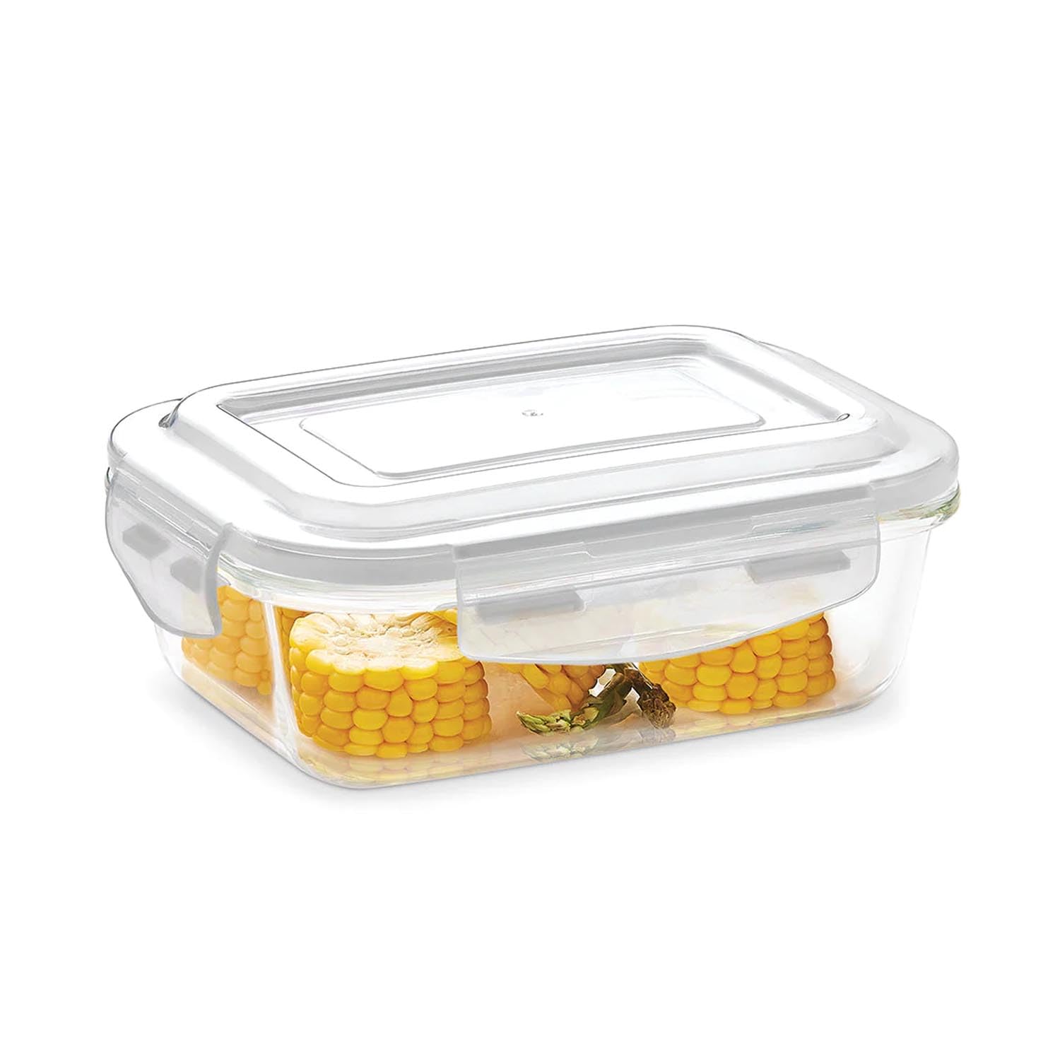 Borosil Klip N Store Microwave & Oven Safe, Glass Storage Container, 120 ml Rectangle, With Air Tight Lid, Transparent