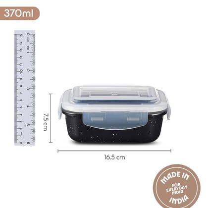 Borosil 370 ml Pebble Black Food Storage Container with Air Tight Lid | Rectangle Shape Borosilicate Glass Organiser | Microwave & Dishwasher Safe | For Fridge, Kitchen Storage