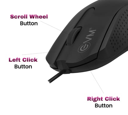 EVM M081 Wired Office Mouse,1000 DPI Optical Sensor,USB Plug & Play,1.3m Cable, Anti-Grip Ergonomic Design,Black - 1 Year Warranty (M081)