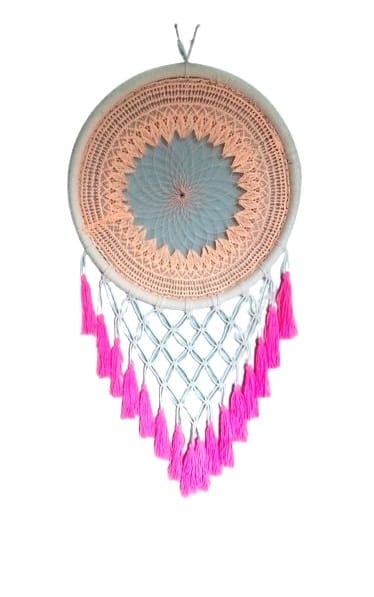 Handmade Boho Style Dream Catcher Wall Hanging with Decorative Pink Tassels