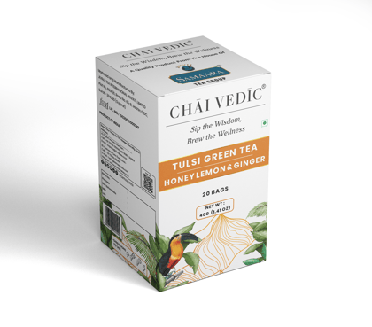Chai Vedic Tea | Tulsi Green Tea | Honey Lemon Ginger | Tulsi Tea | Green Tea | 20 Tea Bags | Tea Powder