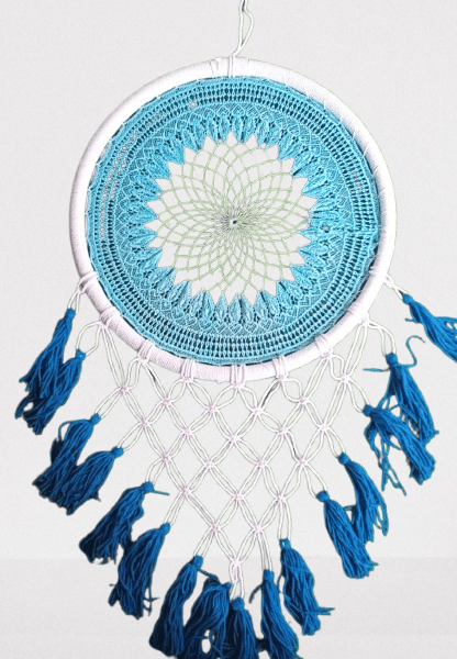 Handmade Blue & White Dream Catcher Wall Hanging with Tassels
