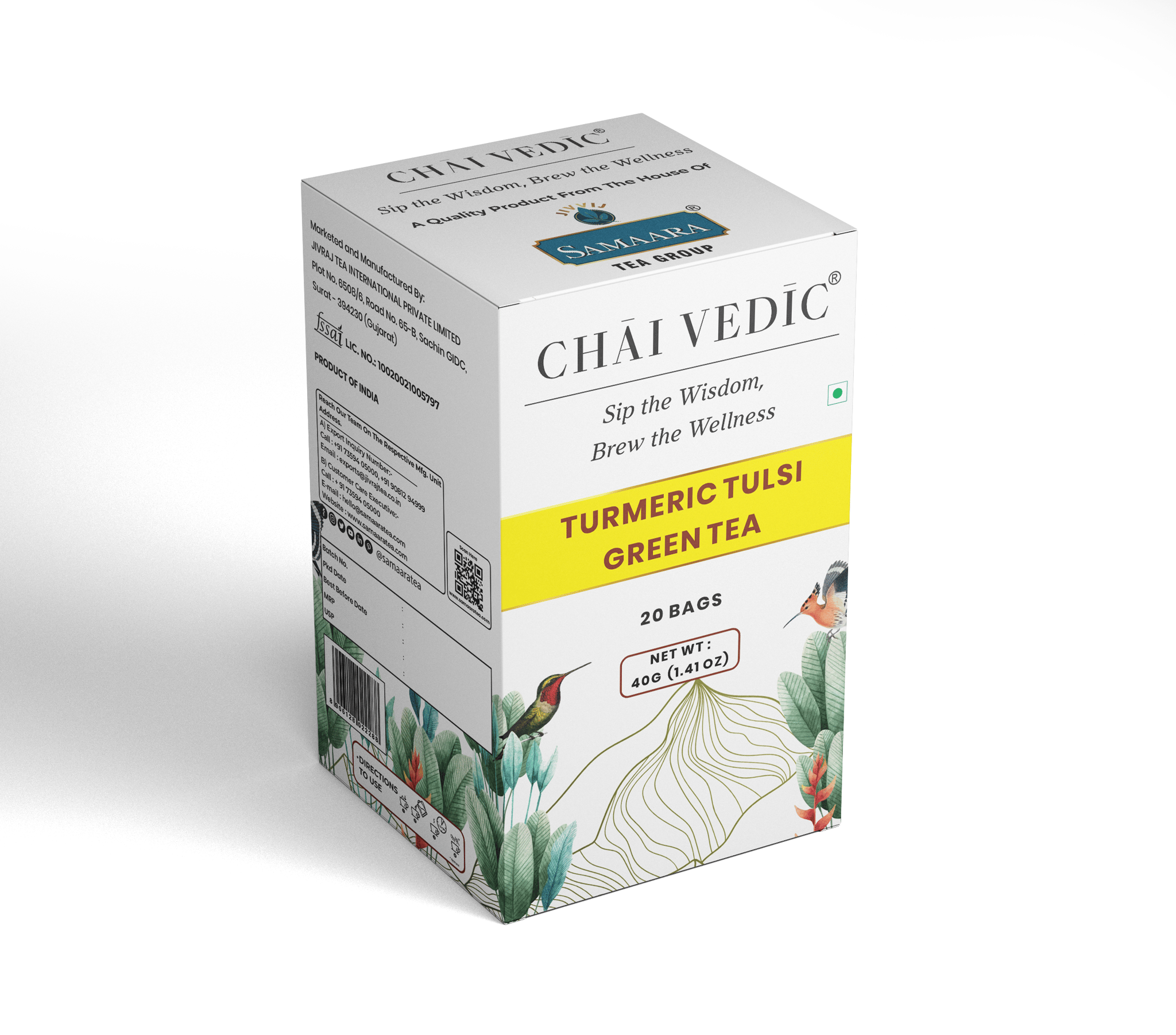 Chai Vedic Tea | Turmeric Tulsi Green Tea | 20 Tea Bags | Tea Powder