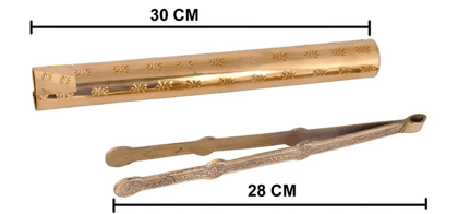 Mii Art Handcrafted Pure Brass Fookni & Chimta Set – Traditional Mughal Design Blowpipe & Tongs for Cooking, Home Decor & Temple (2-Piece Artisanal Set)