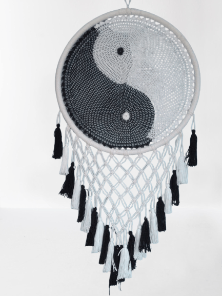 Handmade black & White Dream Catcher Wall Hanging