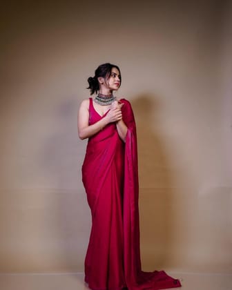 Rani Pink Fendy Satin Saree – Elegant Party Wear Collection