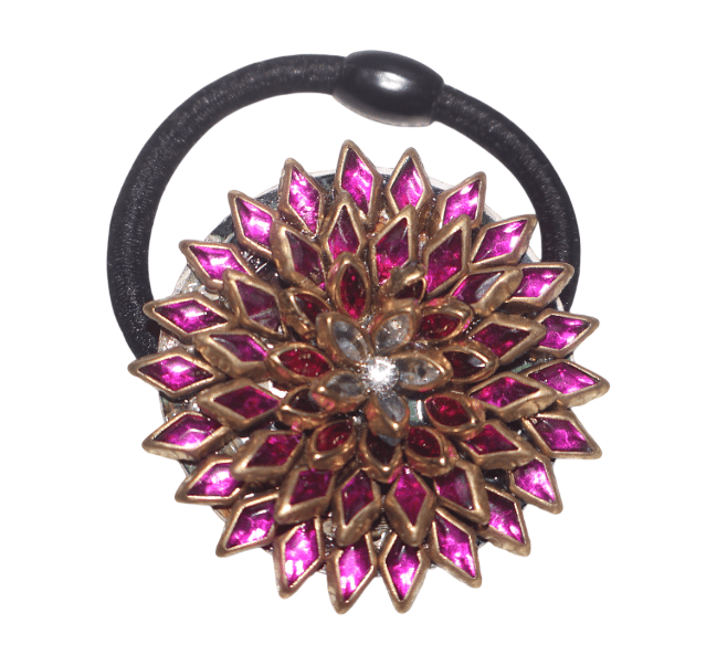 Floral Gemstone Embellished Black Elastic Hair Tie