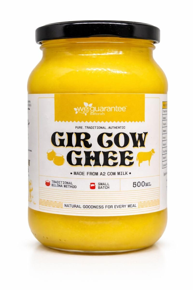 Weguarantee Naturals Gir Cow Ghee – 500 ml Glass Bottle | A2 Bilona Desi Ghee | Churned from Curd with traditional vedic Bilona Method | Danedar, Aromatic, Grassfed & Pure A2 Cow Ghee