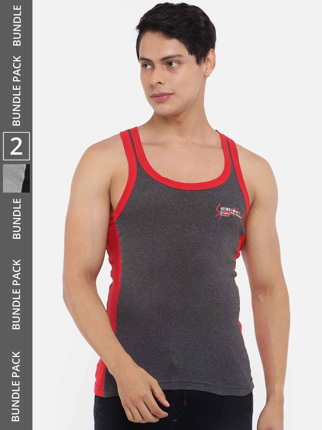 Men's Assorted Pack of 2 Solid Combed Cotton Racerback Styled Gym Vest