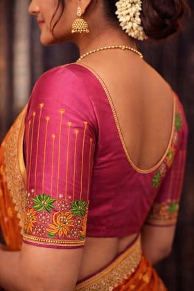 Women's Deep Pink Silk Embroidered Semi-Stitched Blouse Women's Deep Pink Silk Embroidered Semi-Stitched Blouse