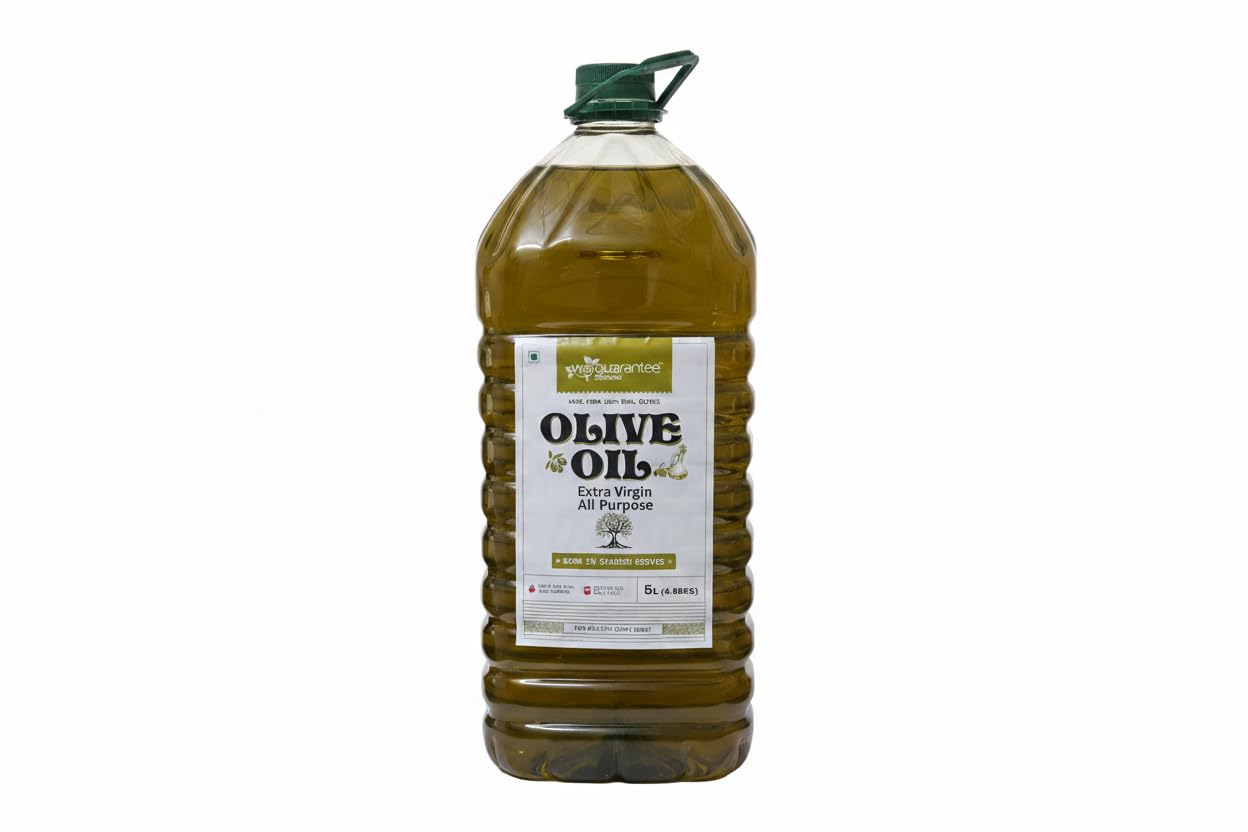 Weguarantee Naturals Extra Virgin Olive Oil – 5 Litre | Unrefined & Cold Pressed Oil | Packed in Spain | 70% MUFA | Rich in Antioxidants | Ideal For low heat cooking like sauteing & grilling, salad dressing