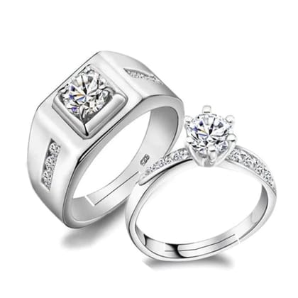 Silver Couple Rings Cubic Zirconia - Adjustable