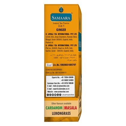 Samaara Instant Tea Premix Sachets | Ginger Adrak Flavoured Assam Black Tea Powder | 10 Sachets Box 150gm