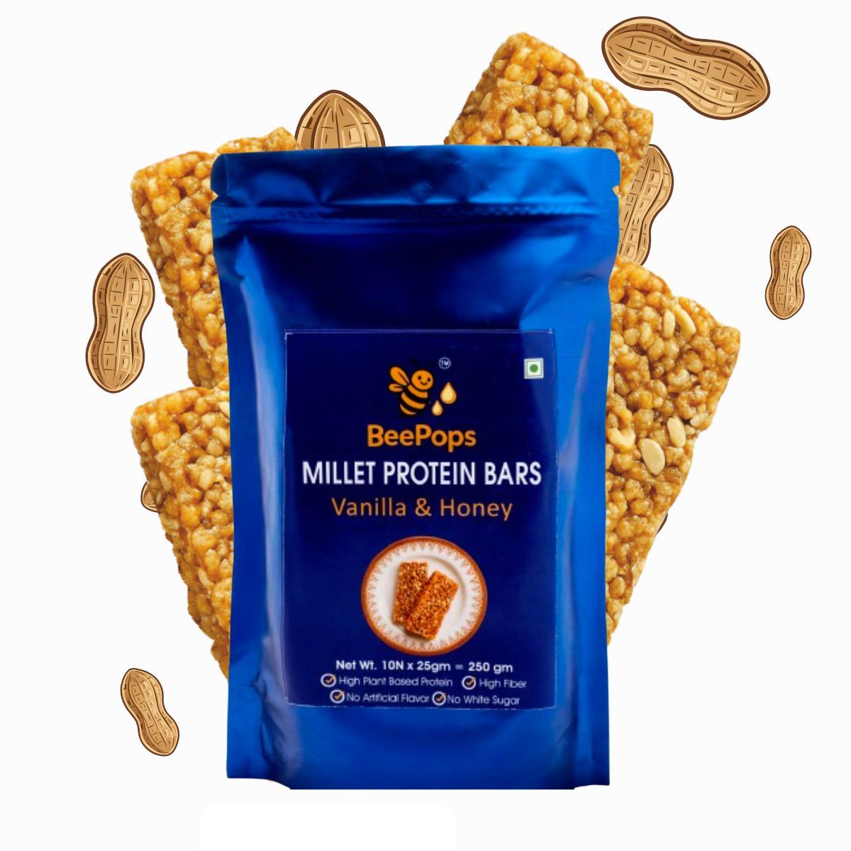 BeePops Protein  Bars- Vanilla & Honey (10NX25G)