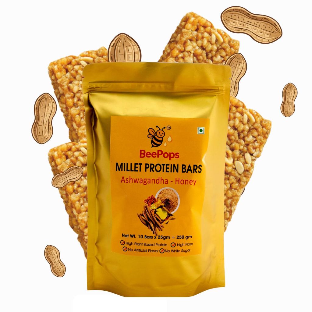BeePops Super Savor Protein Bars Ashwagandha- Honey (10NX25G)