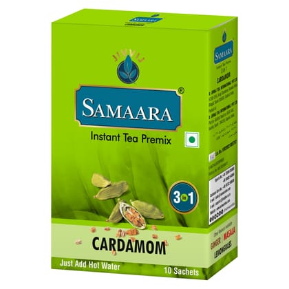 Samaara Instant Tea Premix Sachets | Cardamom Elaichi Flavoured Assam Black Tea Powder | 10 Sachets Box 150gm