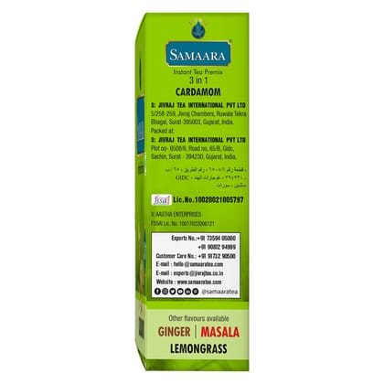 Samaara Instant Tea Premix Sachets | Cardamom Elaichi Flavoured Assam Black Tea Powder | 10 Sachets Box 150gm