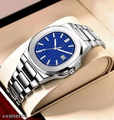 Luxury Silver Stainless Steel Blue Dial Wrist Watches Date Chronograph Analog Watch - For Men
