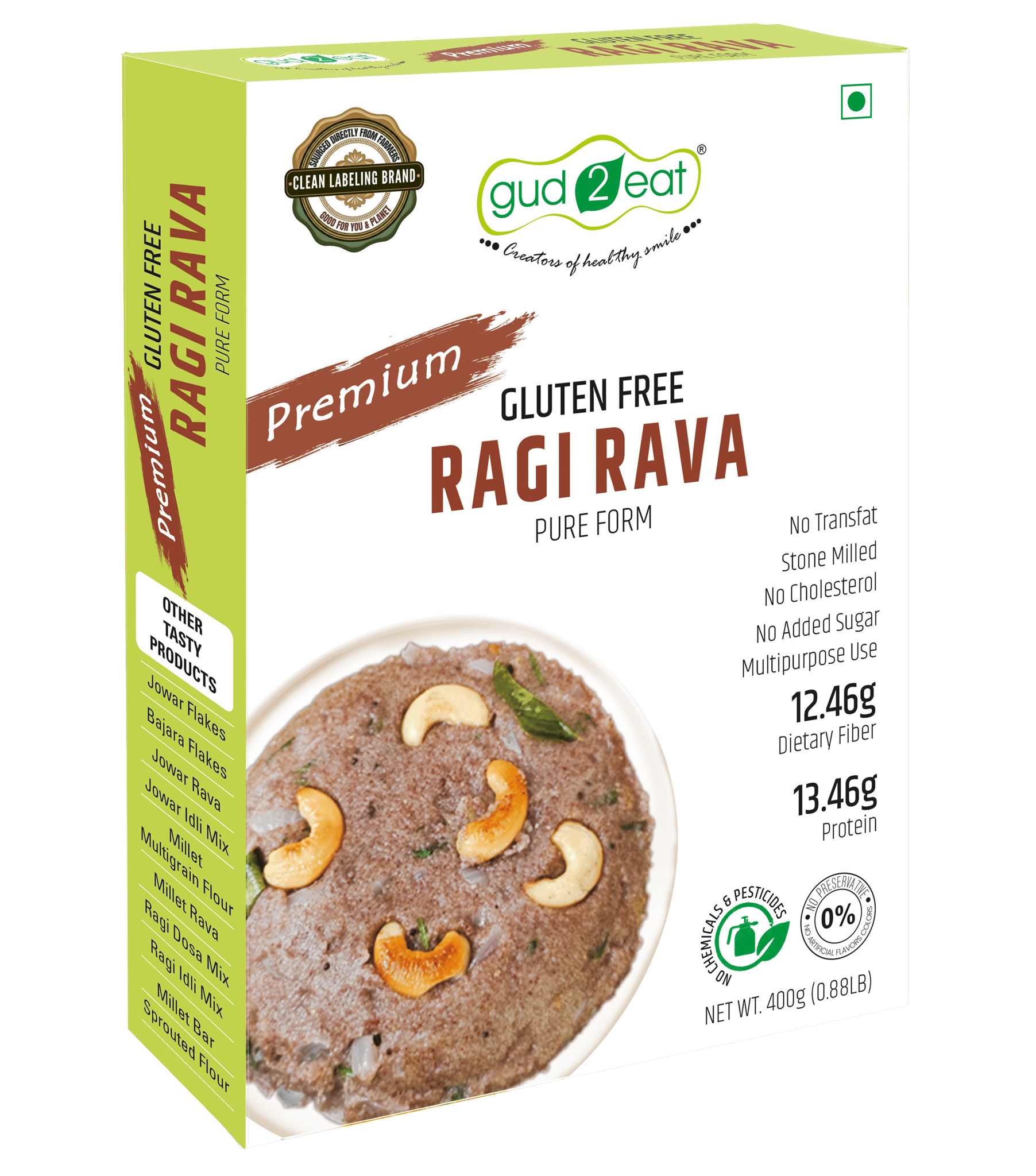 Gud2eat Ragi Rava | Gluten free | souce of calcium | tasty and delicious | 400g