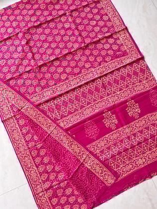 Pure Mul Cotton Sarees, Bagru print, Blouse attached