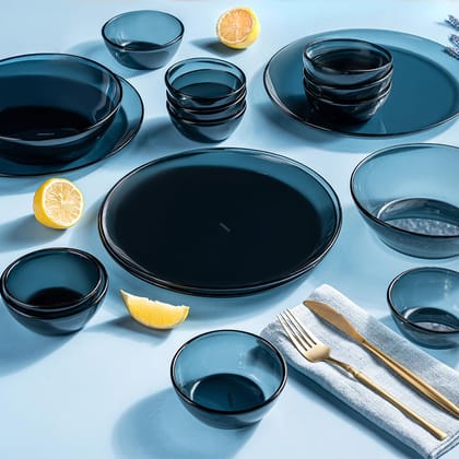 Borosil 20pc Aura India’s First Coloured Handcrafted Dinner Set | Microwave, Dishwasher & Oven Safe | Crockery for Gifting & Dining (Black)
