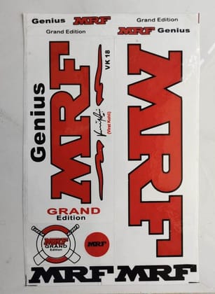 Self Adhesive, Vinyl Plastic, Cricket Bat Sticker -  MRF WHITE BACKGROUND