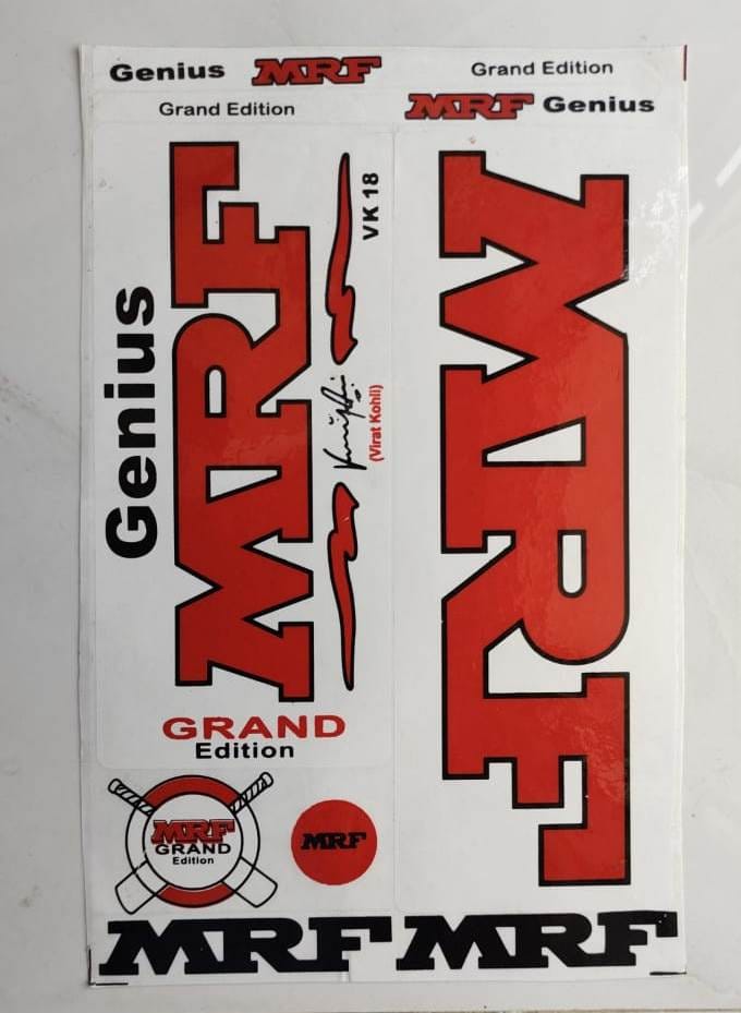 Self Adhesive, Vinyl Plastic, Cricket Bat Sticker -  MRF WHITE BACKGROUND