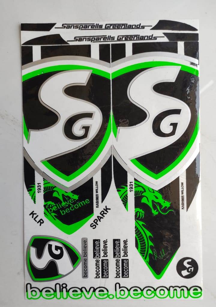 Self Adhesive, Vinyl Plastic, Cricket Bat Sticker -  SG GREEN
