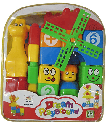 AURAPURO 32 Pieces Blocks Toy Set for Toddlers | Colourful Building Blocks Activity and Play Puzzle