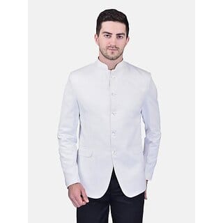 PrintCultr Solid Single Breasted Festive & Wedding Men Blazer (White)