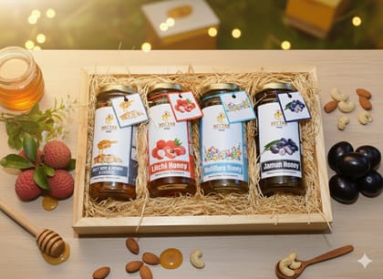 Honey Combo gift pack with wooden pine tray & Wooden spoon.