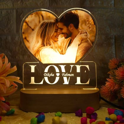 Shayona Personalized Heart-Shaped LED Photo Lamp with Names | Custom Romantic Night Light Gift for Couples | LOVE Acrylic Table Lamp for Anniversary, Birthday, Valentine's Day