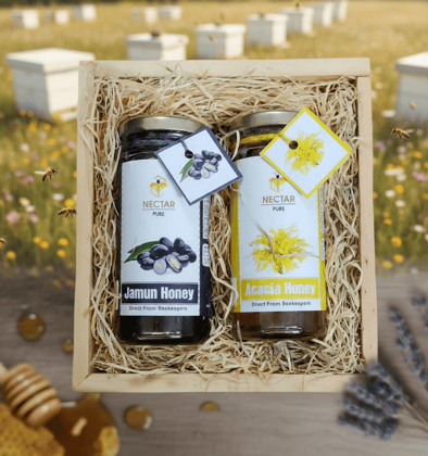 Honey Combo gift pack with wooden pine tray & Wooden spoon.