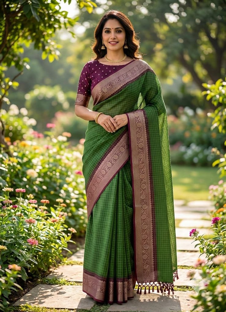 Green Dola silk jacquard saree
