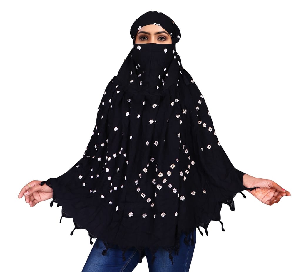 Women's Black Bandhani Cotton Scarf