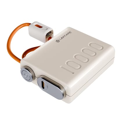 Lapcare Royale 10000mAh Pocket Power Bank | Dual in-Built Cables (Type-C & Lightning) | Dual Type-C Port & 22.5W Fast Charging | Smart LED Display | Compact Size | Made in India