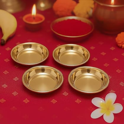 Ekhasa Pure Brass Thali for Pooja | Small Multipurpose Prasadam Plates for Pooja | Brass Plate for Prasad | Pooja Items Peetal Plate (Set of 4)