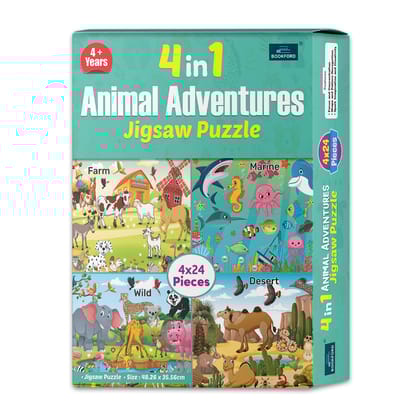 4 In 1 Animals Adventures Jigsaw Puzzle Game & Fun And Learning 96 Pieces For Kids