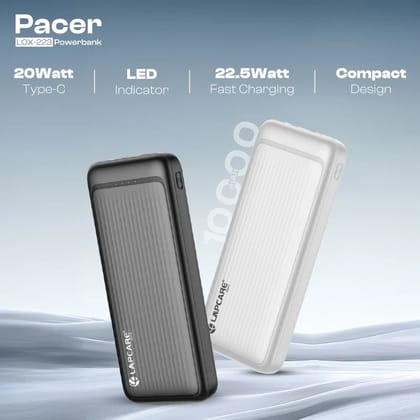 Lapcare Pacer 10000mAh Portable Power Bank | 22.5W Fast Charging | Multi-Port Design- Black (LOX-223)
