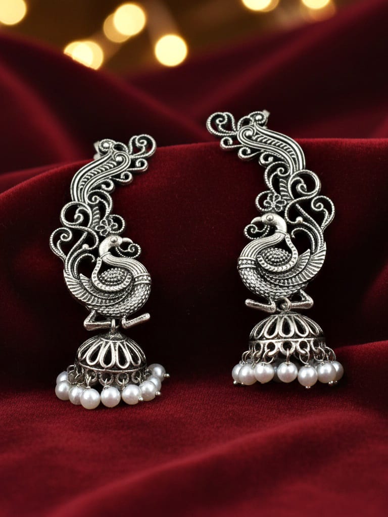 LUCKY JEWELLERY Oxidised  Peacock Design Ear Cuff  with Pearl Drop for Women (159-KK2O-8158)