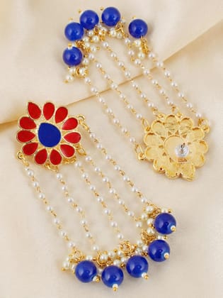 LUCKY JEWELLERY Gold Plated Magenta Enamel Floral  Earrings with Moti Layers (354-KEO-13113-RB)