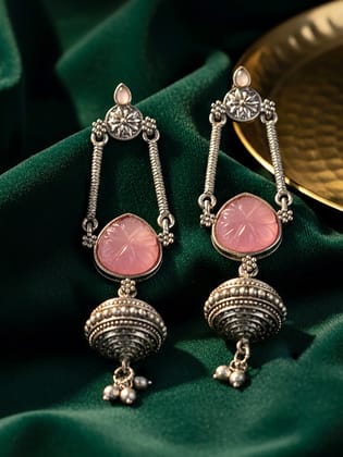 LUCKY JEWELLERY Trendy Oxidised  Pink Stone  Earrings for Girls & Women (370-KEG-13541-PK-S)